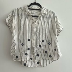 Madewell Striped Short Sleeve Button Down Floral Embroidery